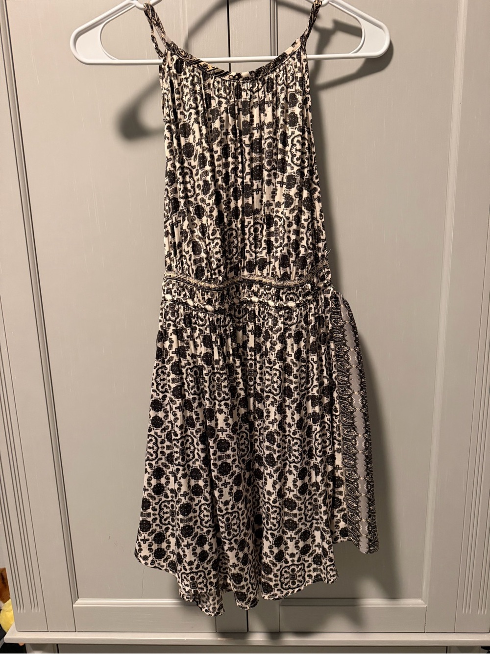 Free People Open Back Halter Geometric Print Black & Cream Halter Sundress